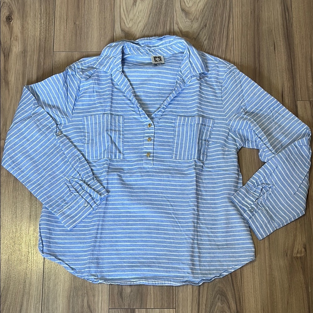 Blue Striped Button-Up Shirt